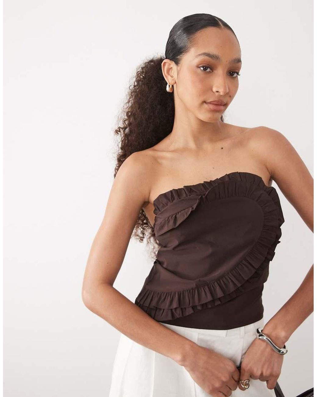 River Island Black Ruffle Detail Bandeau Top