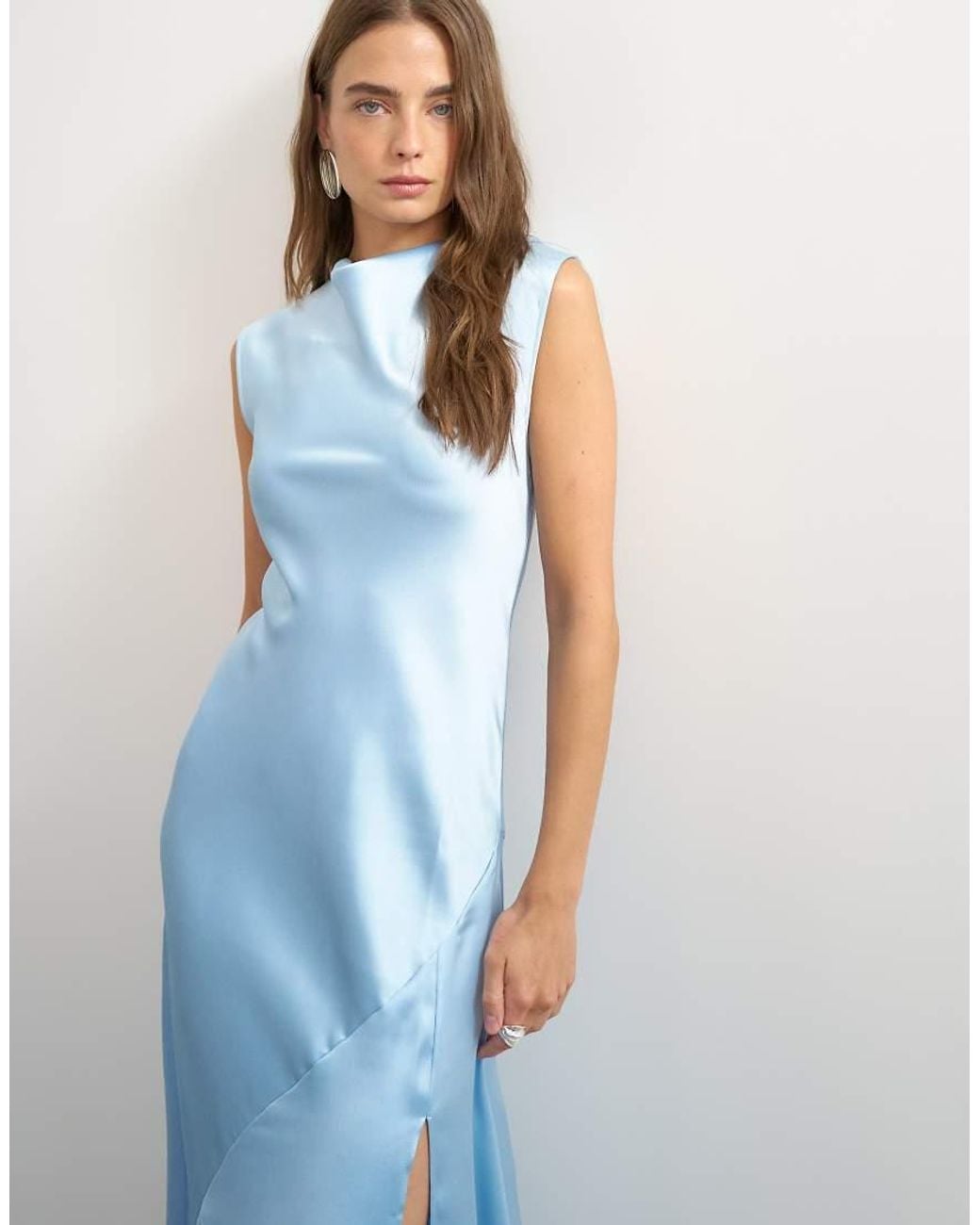 TOPSHOP Blue Satin Cowl Neck Maxi Dress
