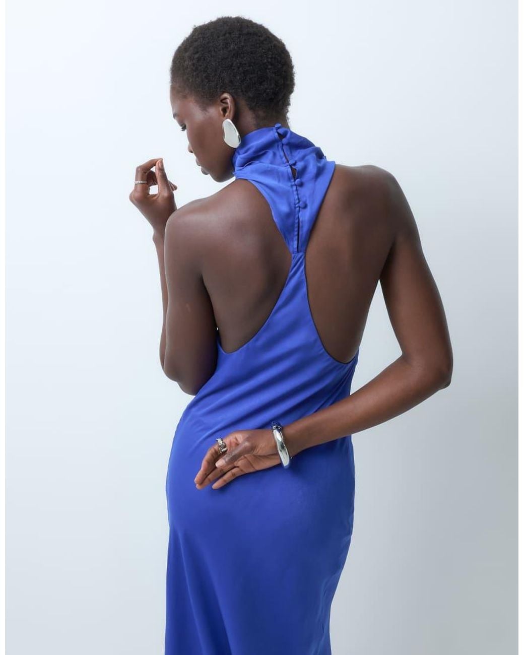 ASOS Blue Asos Design Tall Funnel Neck Bias Cut Sleeveless Satin Maxi Dress