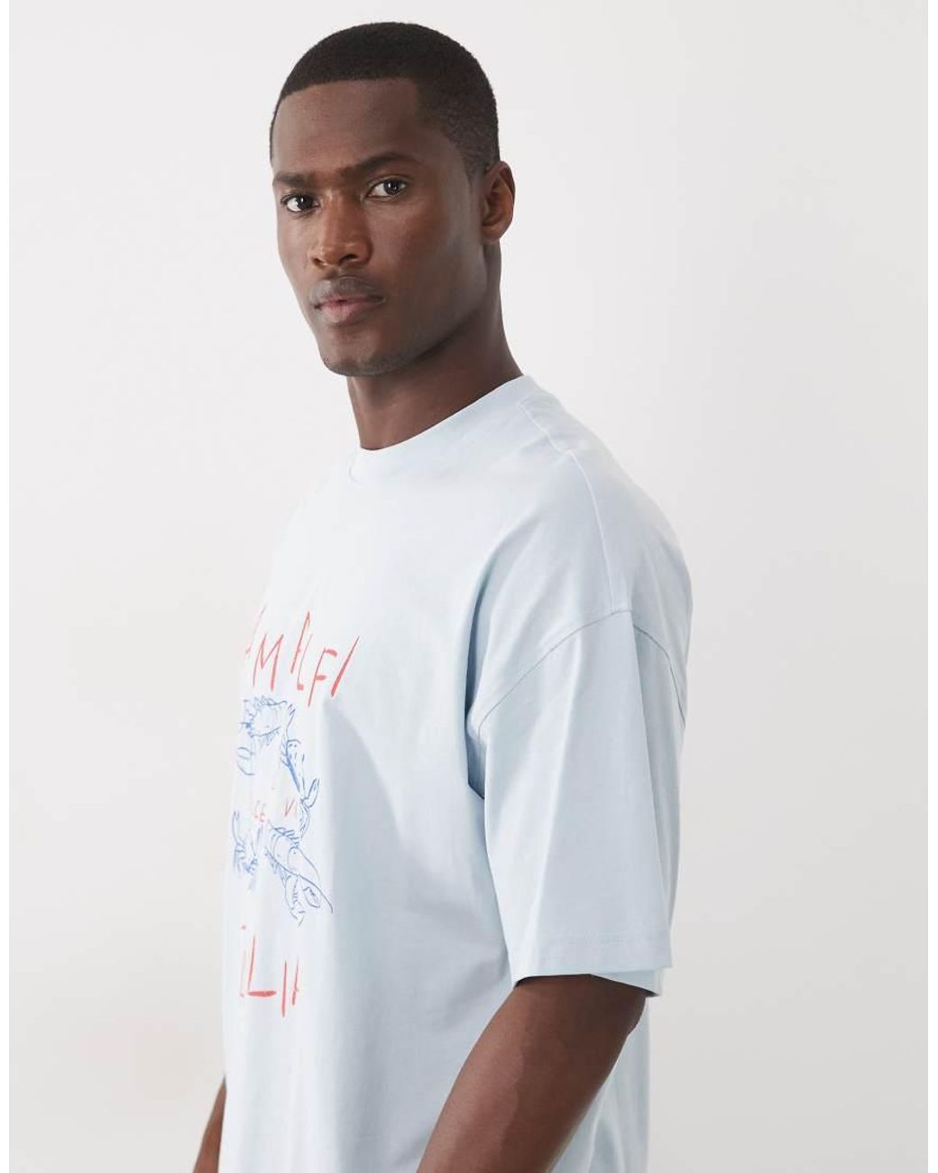 SELECTED White Oversized T-shirt With Amalfi Print for men