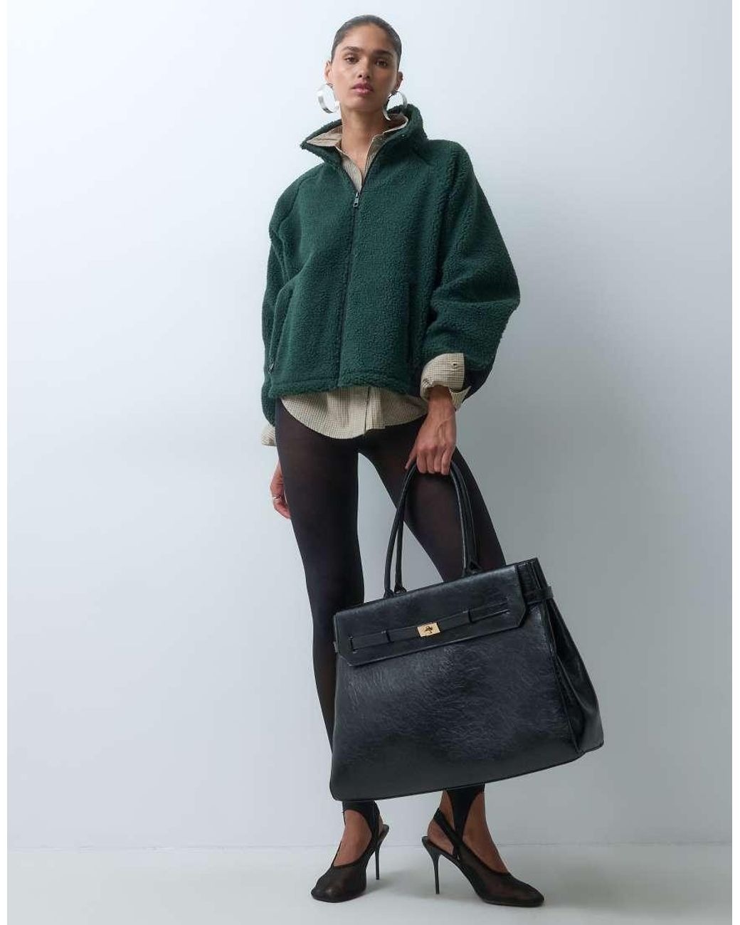 ASOS Green Borg Fleece With Nylon Zip Through