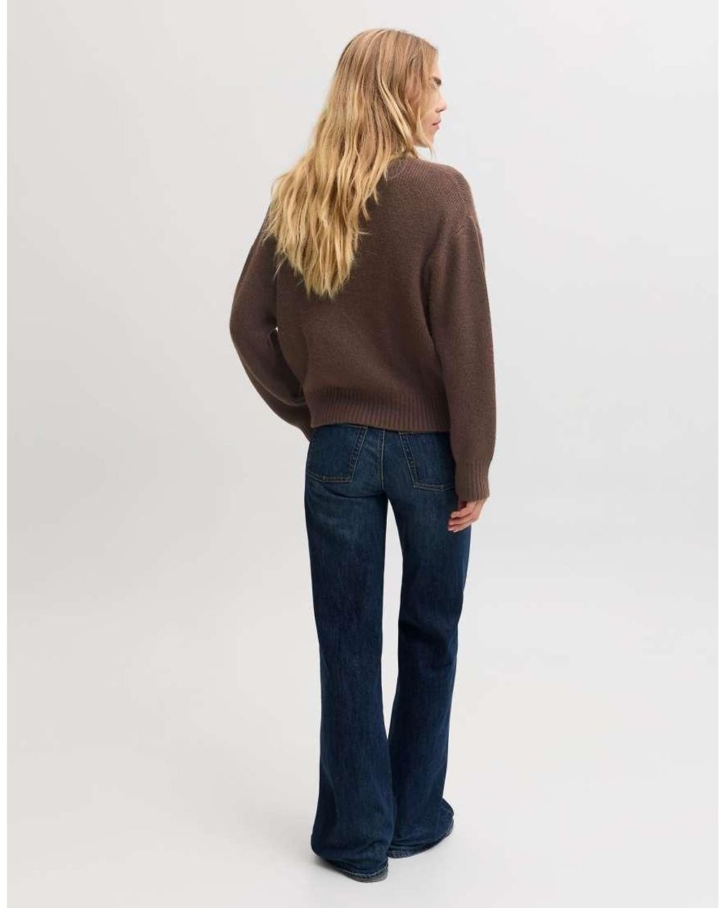 JJXX Brown Maeve Ribbed Wide Fit Crew Neck Knitted Cardigan