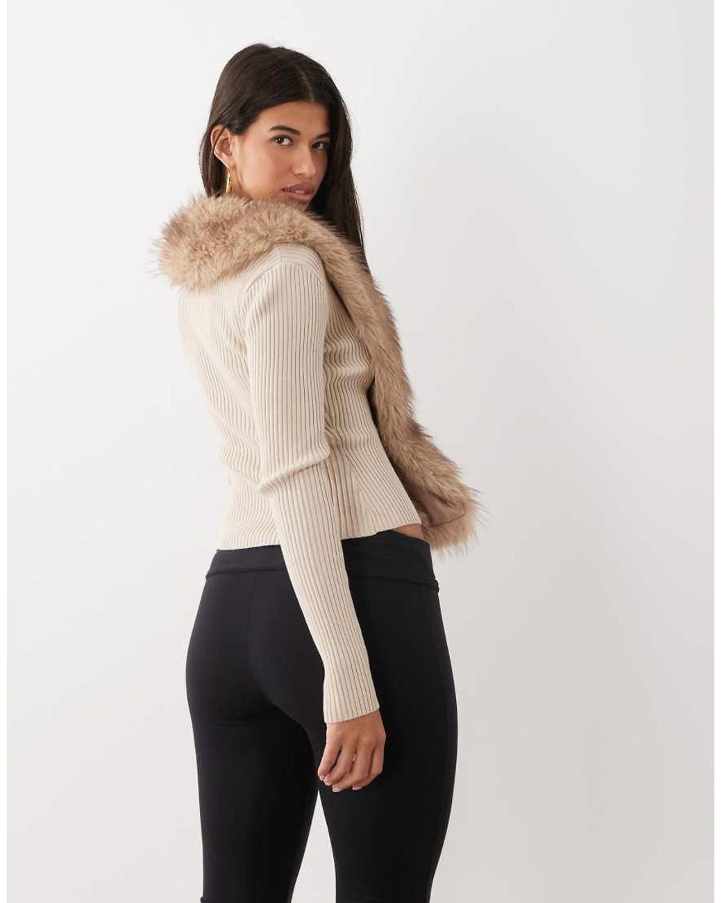 I.AM.GIA Black Kytia Faux Fur Trim Ribbed Knit Cardigan Top
