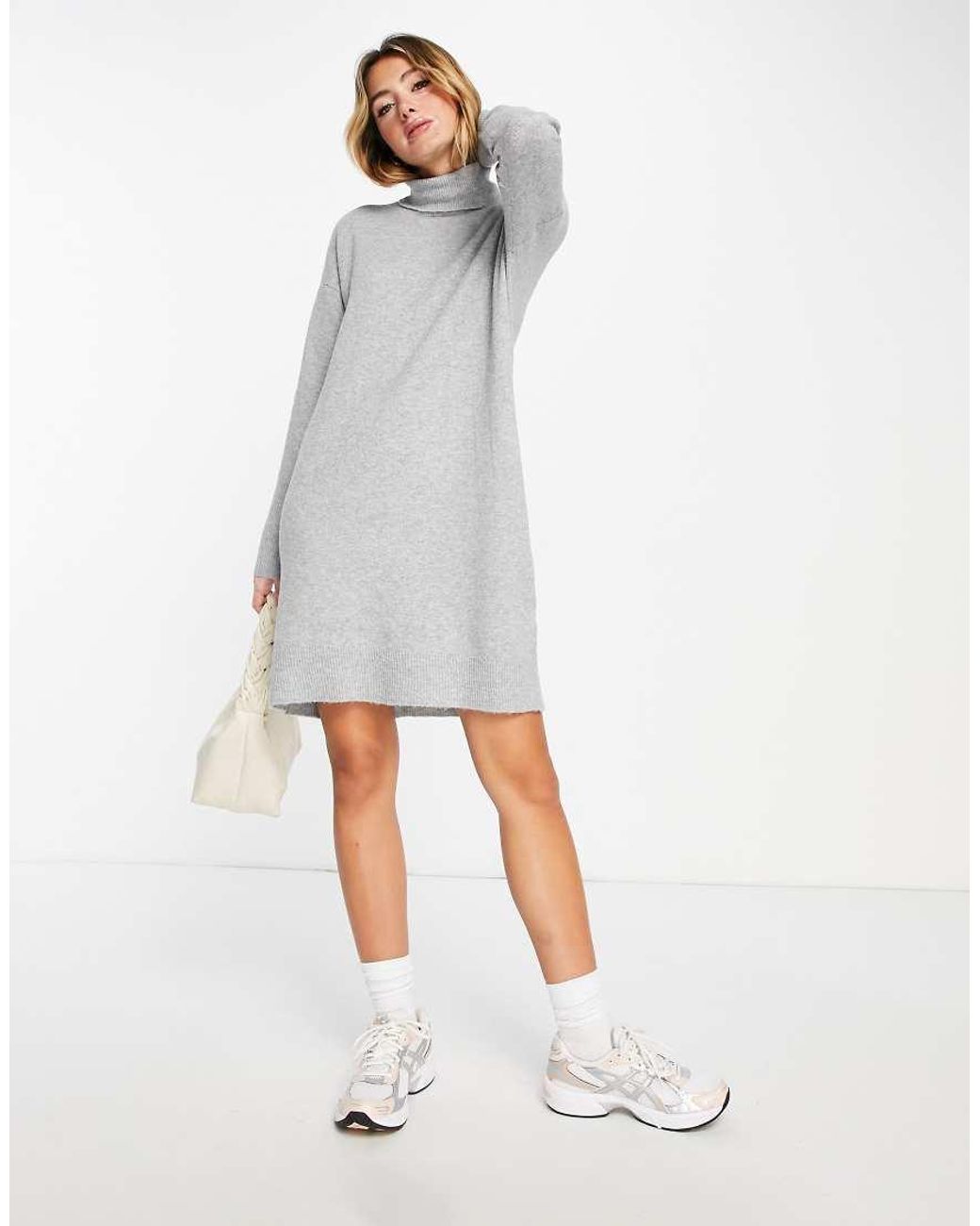 Vero Moda Gray Roll Neck Mini Sweater Dress