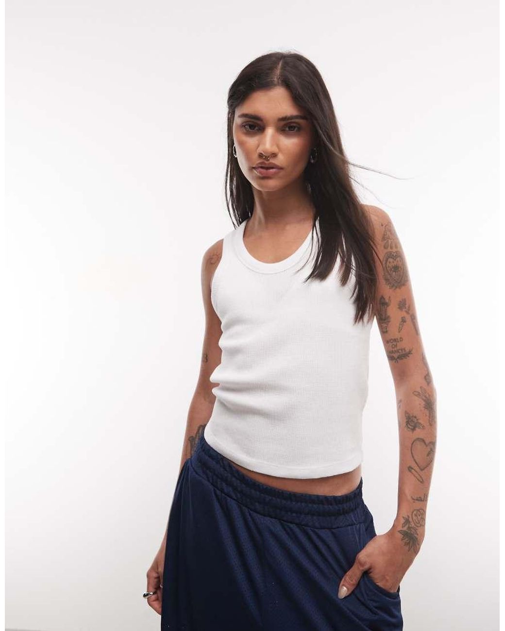 Collusion White Waffle Vest Top