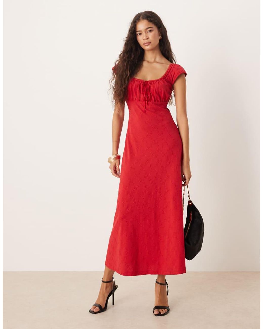 green emerald velvet dress Red Floral Printed Frill Strap Midi Dress – AX Paris