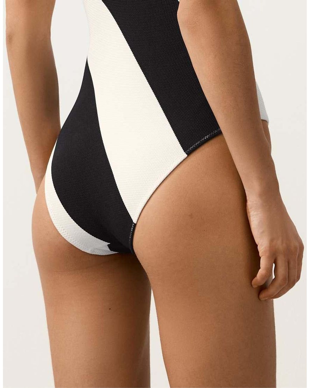 Oysho Black Diagonal Stripe Piqué Bandeau Swimsuit