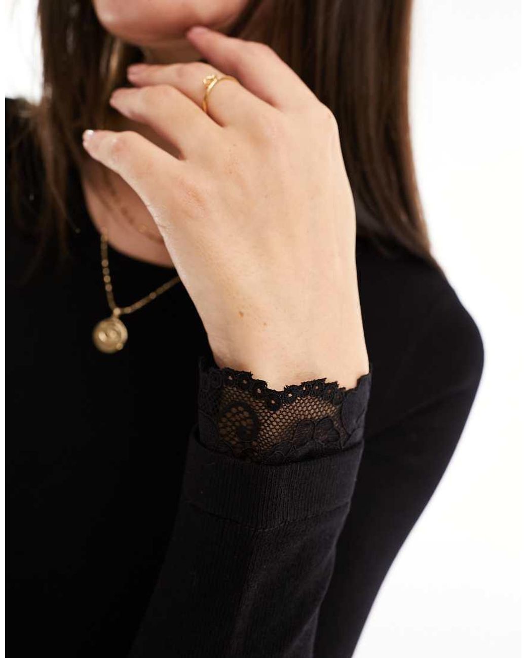 Y.A.S Black Y.A.S Knitted Fit And Flare Mini Dress With Lace Cuff Detail