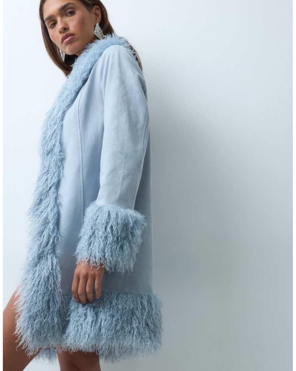 The Frolic Blue Exclusive Faux Fur Trim Penny Lane Maxi Coat