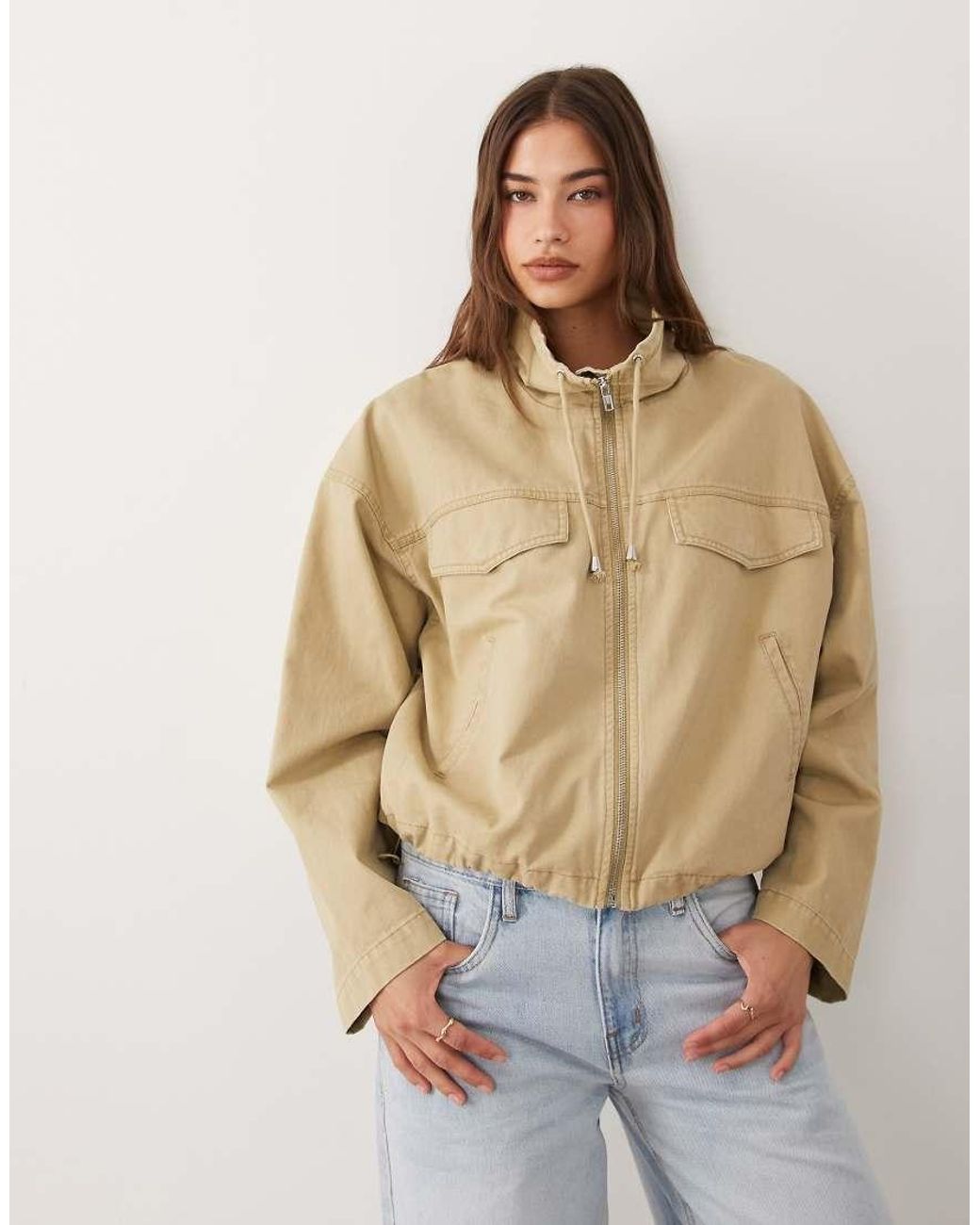 ASOS Brown Denim Lightweight Funnel Neck Jacket