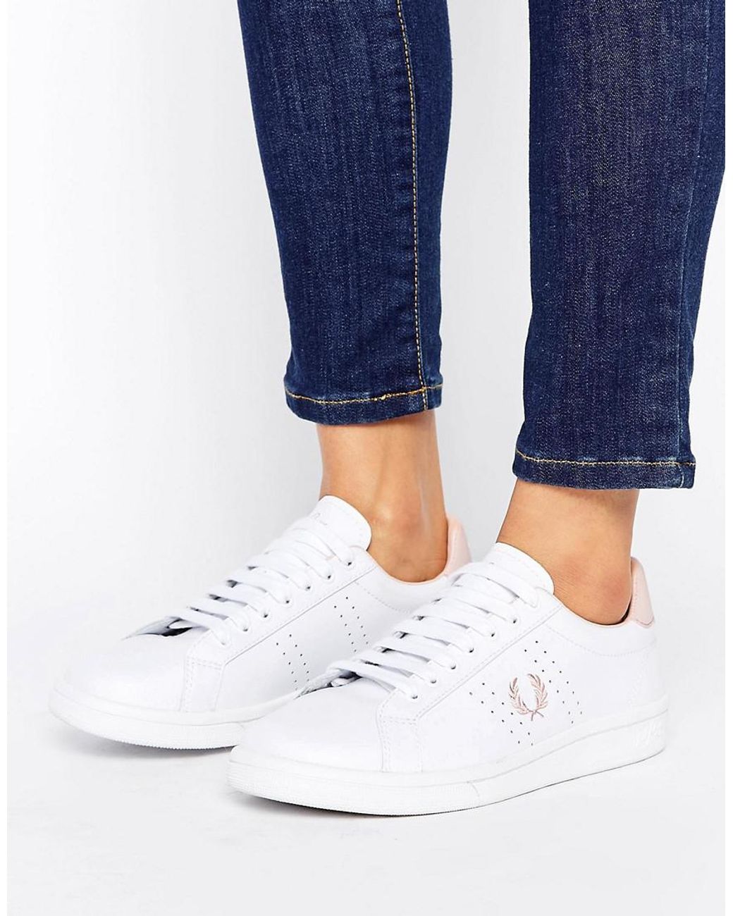 Fred Perry White And Pink Leather Sneakers | Lyst UK