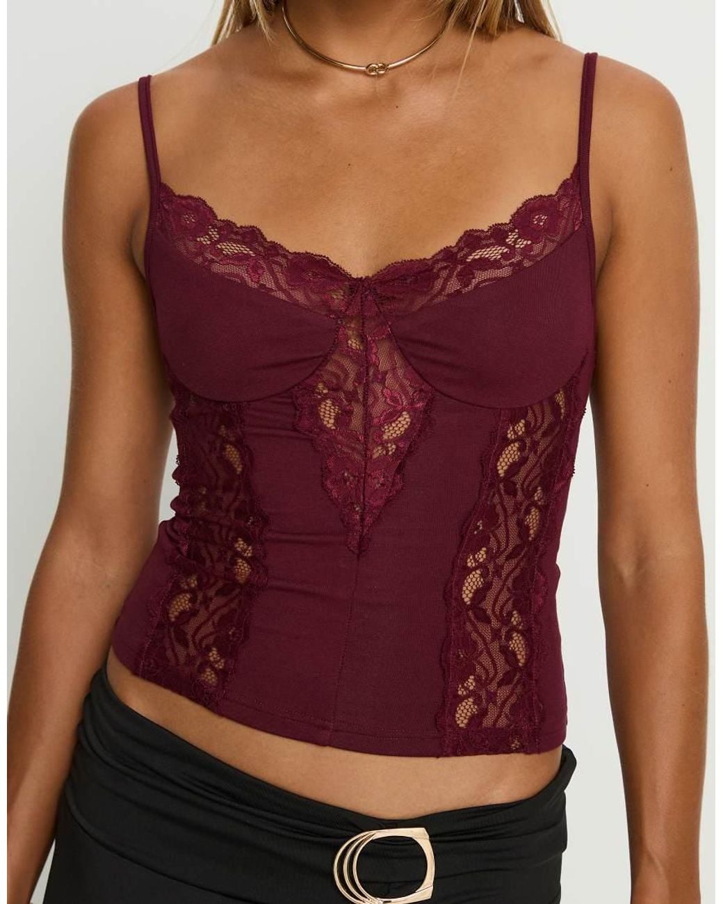 Princess Polly Red Rhiara All Over Lace Detail Cami Top