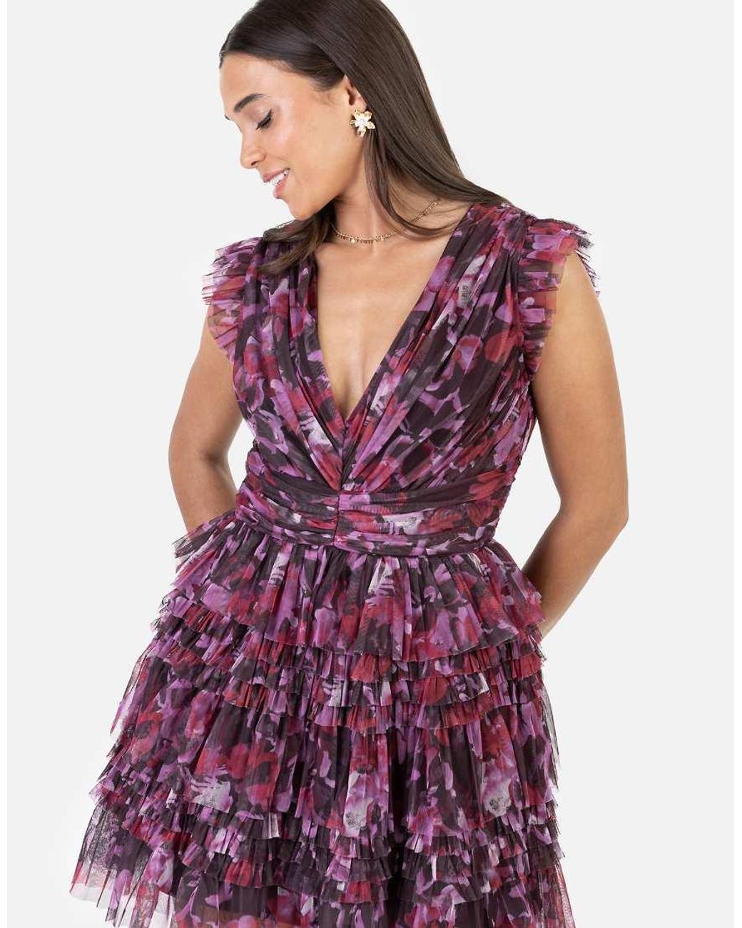 ANAYA Red Floral Flutter Sleeve Ruffled Maxi Dress