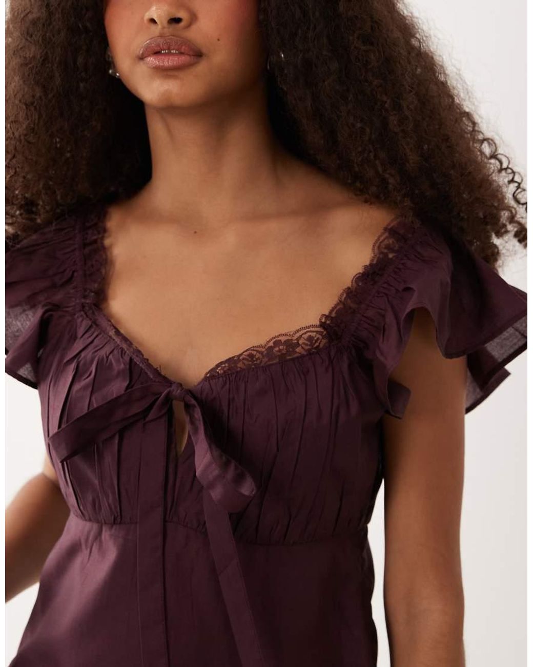 Wednesday's Girl Brown Cap Sleeve Blouse With Lace Trip