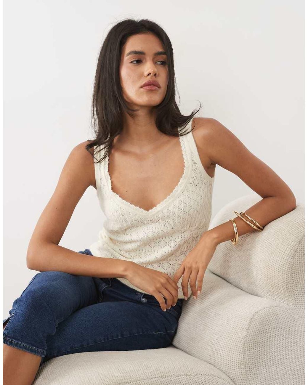 Abercrombie & Fitch Blue Pointelle Fluffy Cami Top
