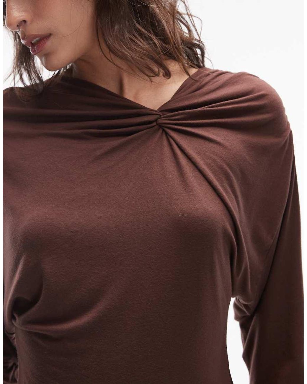 ASOS Brown Soft Twist Shoulder Long Sleeve Top
