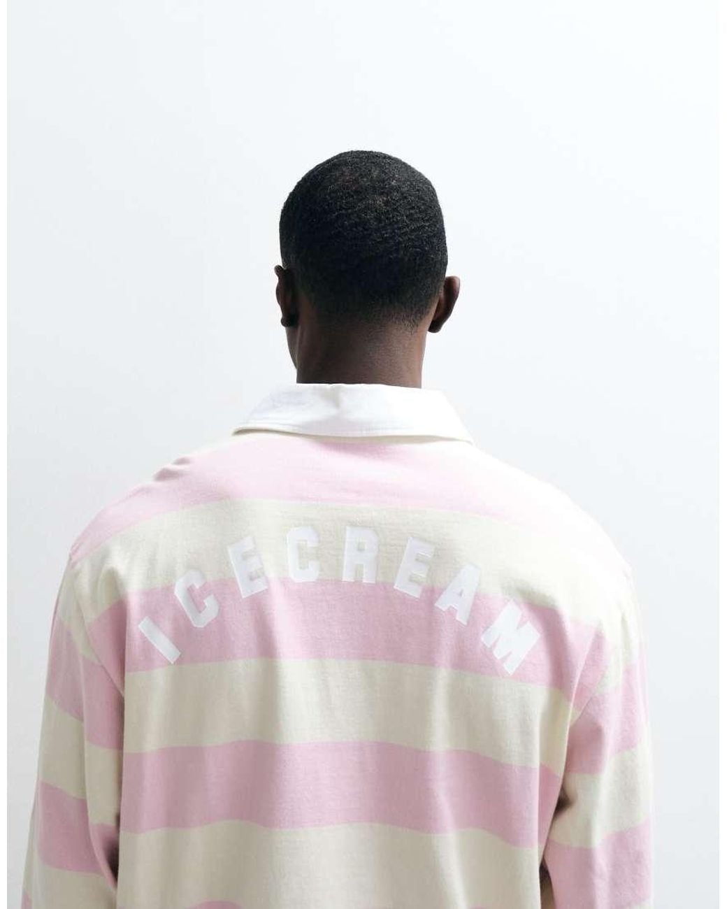 ICECREAM Pink Striped Long Sleeve Polo Neck T-shirt for men