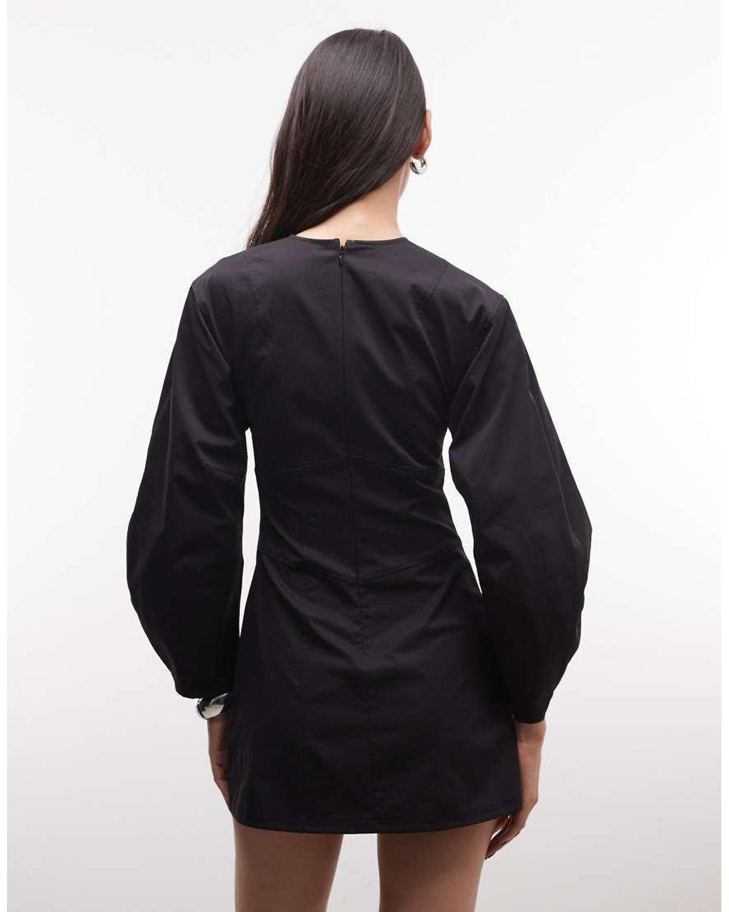 Monki Black Volume Sleeve Contour Mini Dress