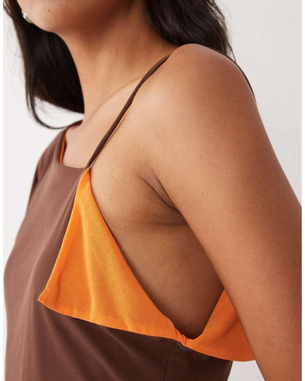 ASOS Brown Double Layer Contrast Mesh Asymmetric Tank Top