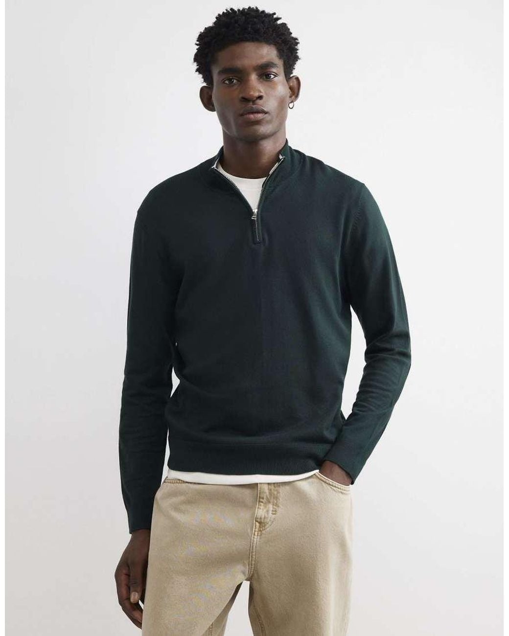 River Island Black Slim Fit Half Zip Jumper for men