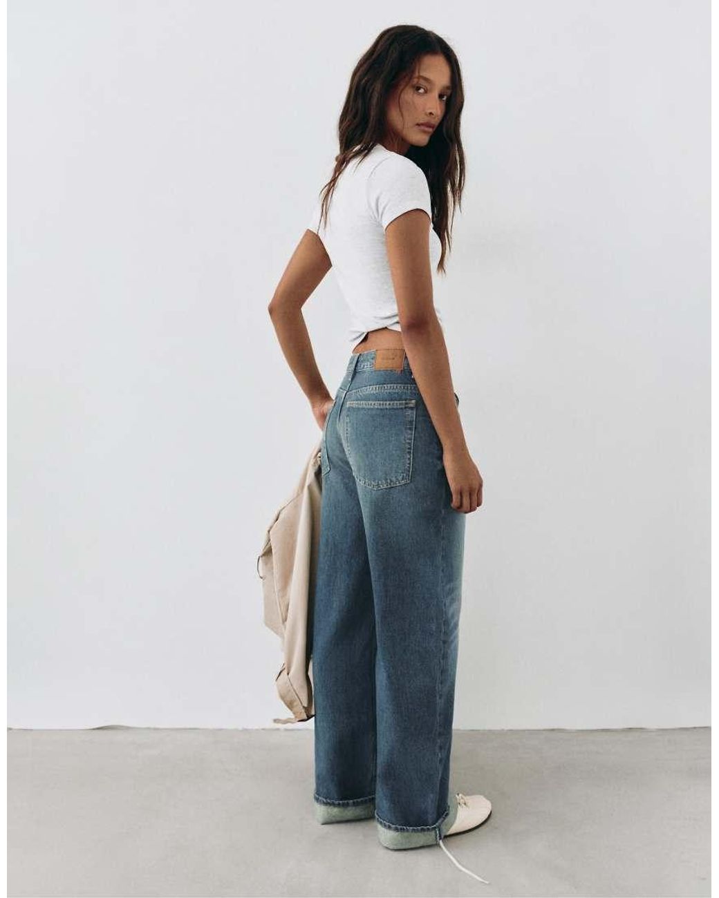 Pull&Bear Blue Balloon Fit Baggy Jeans With Turn-Up Hems