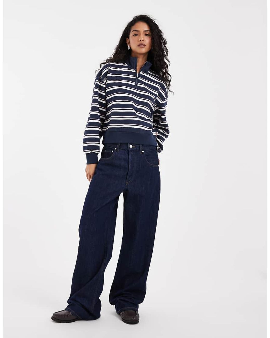 Levi's Blue Everyday Quarter Zip Striped Sweatshirt