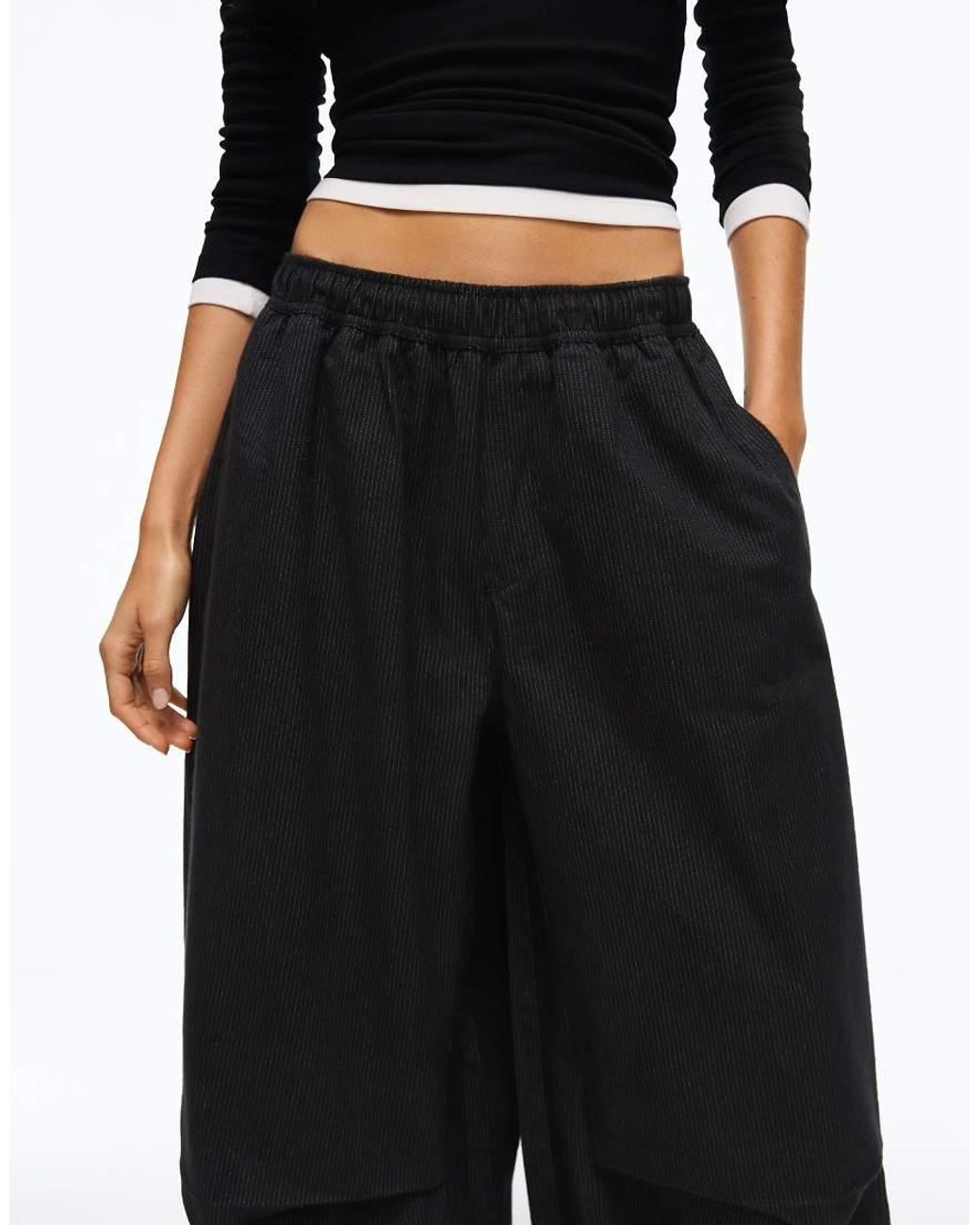 Bershka Black Checked Barrel Trousers