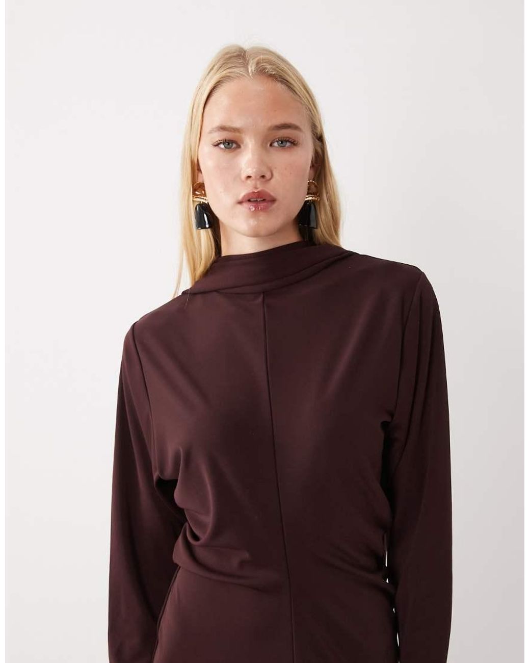 Mango Purple Knitted High Neck Midi Dress