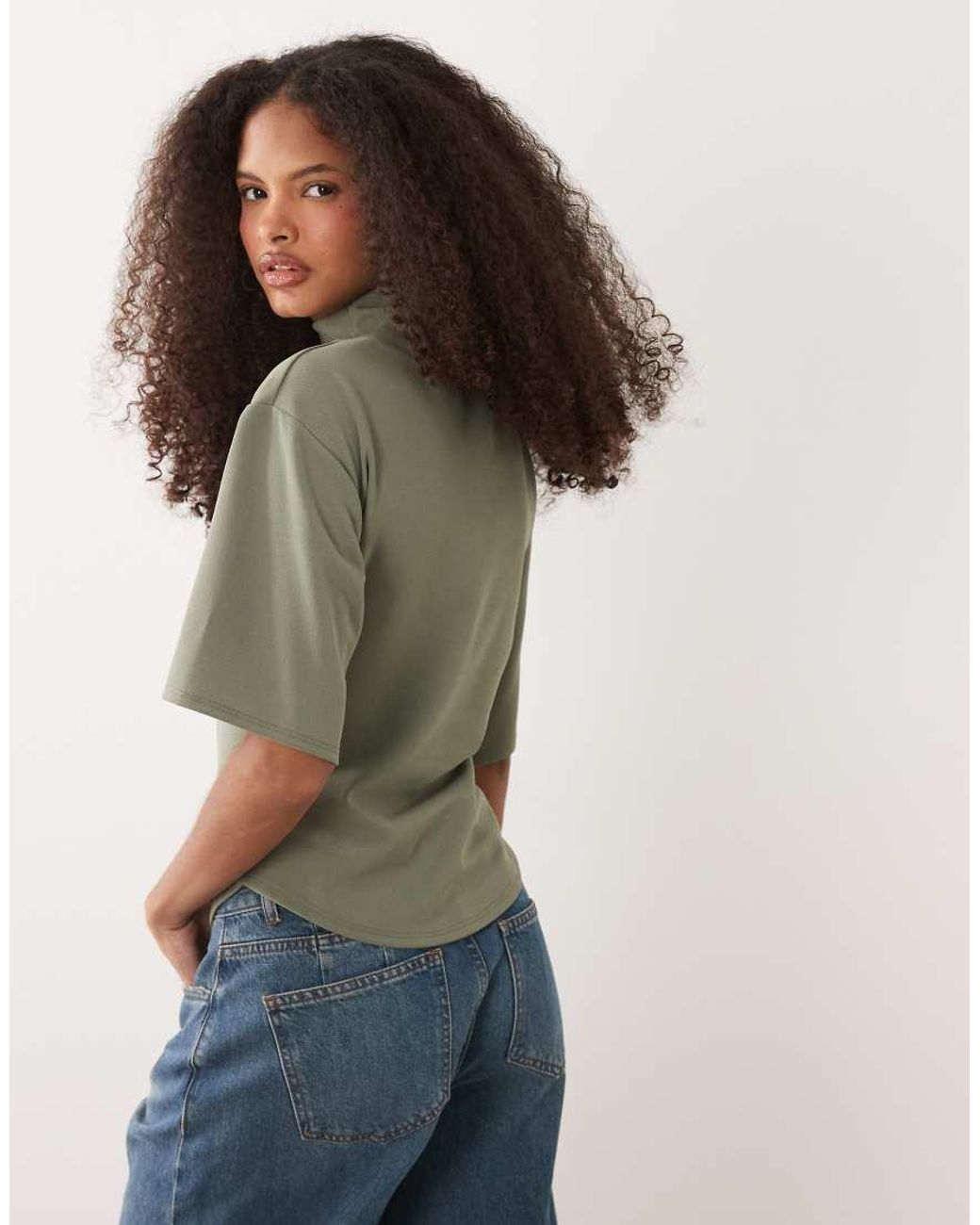 ASOS Green Short Sleeve With High Neck Top