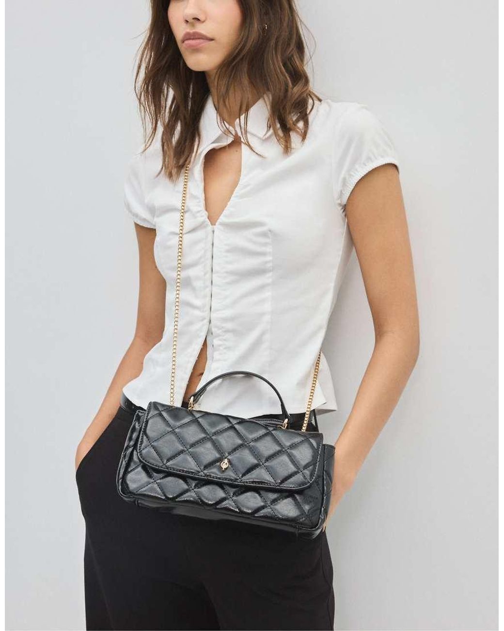 Stradivarius White Quilted Chain Crossbody Bag