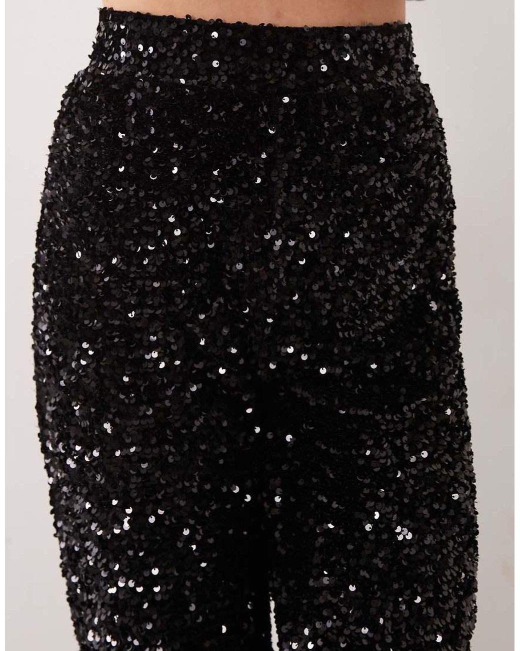 Pieces Black Wide Leg Velour Sequin Trousers