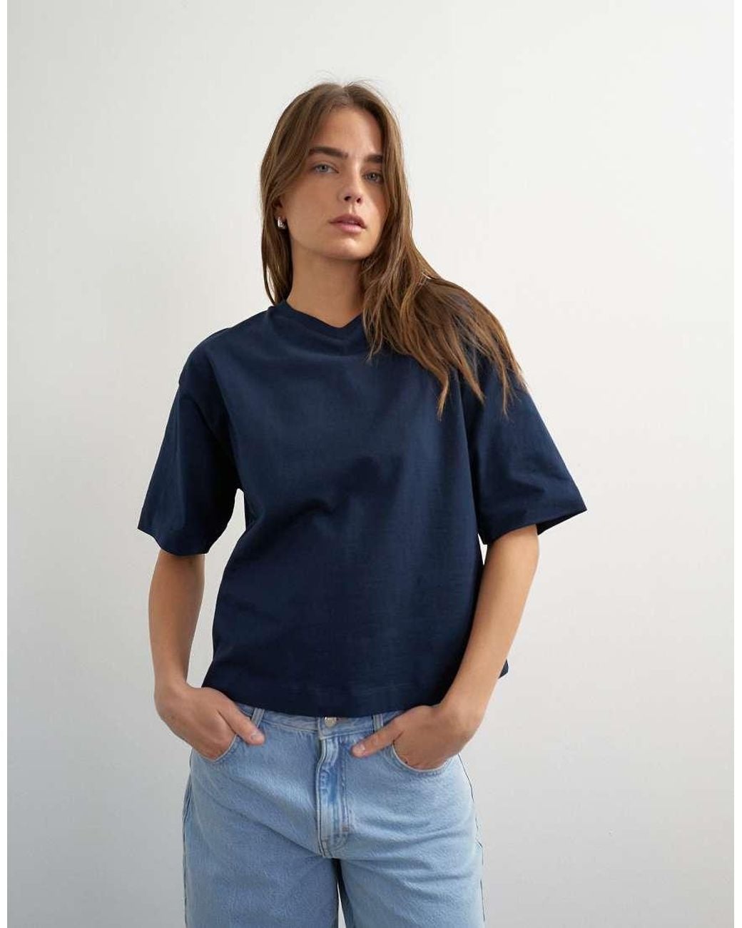 TOPSHOP Blue Micro V Short Sleeve T-Shirt