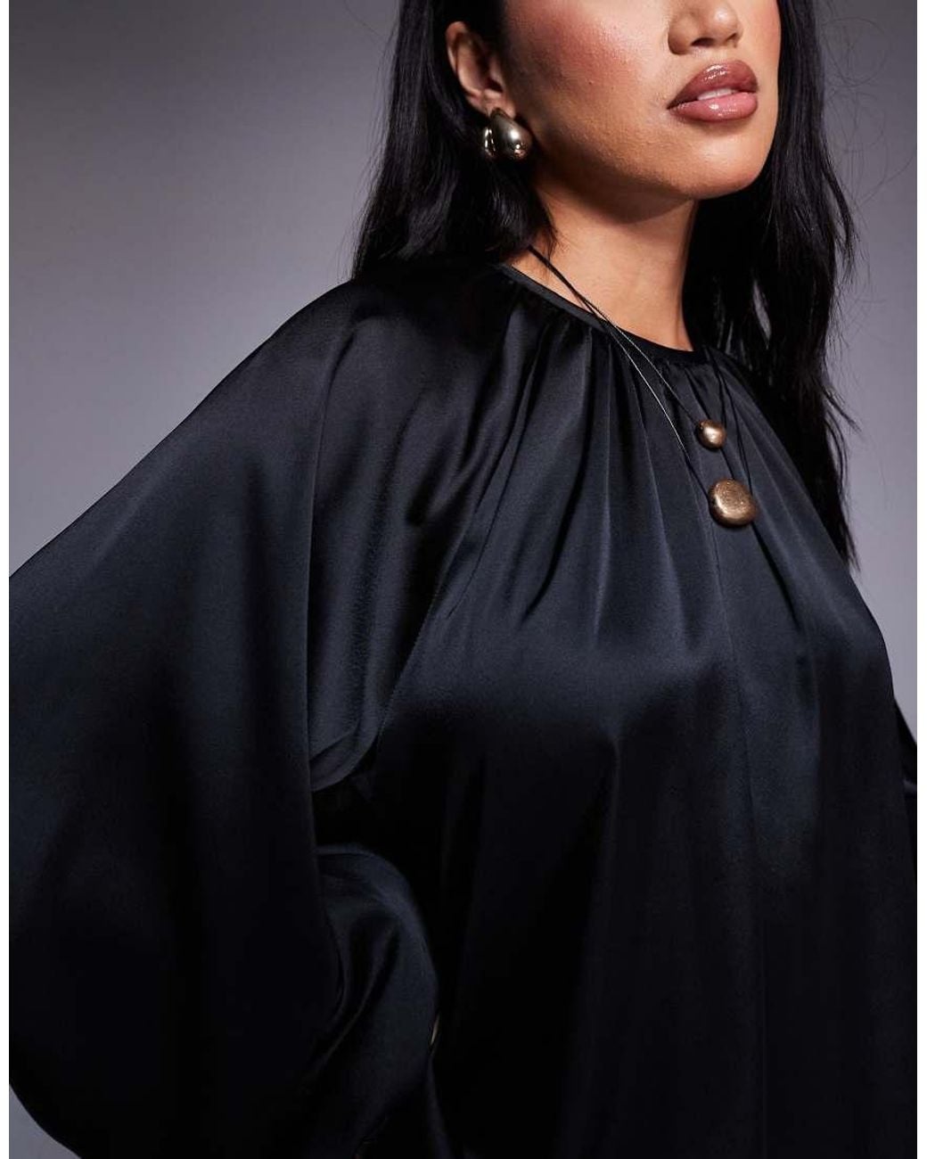 ASOS Blue Volume Sleeve Satin Co-ord Blouse