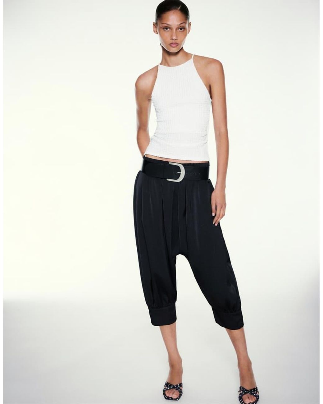 Pull&Bear White Textured Halter Top