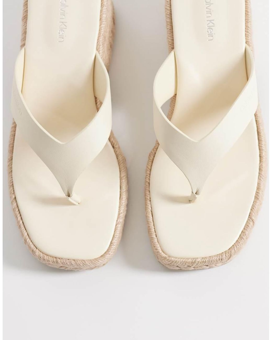 Calvin Klein White Block Heel Espadrille Thong Sandal