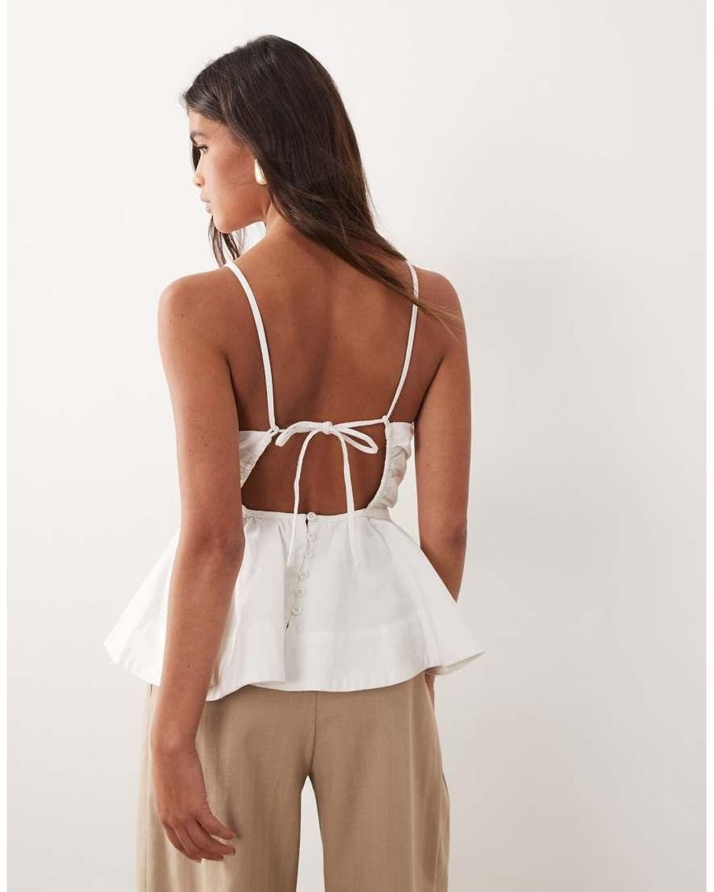 ARRANGE White Tie Front Ruched Peplum Cami Top
