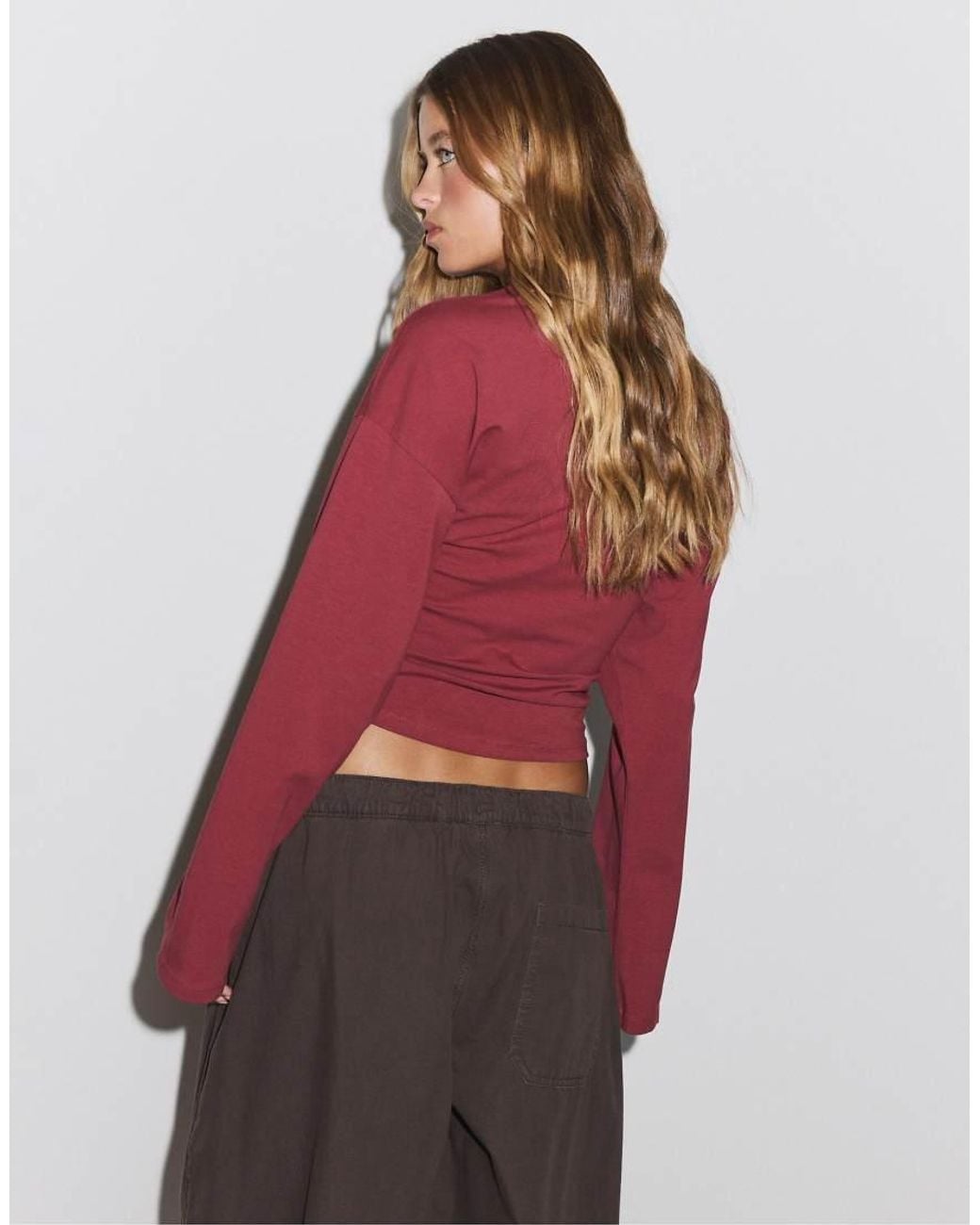 Stradivarius Red Kimono Sleeve T-shirt