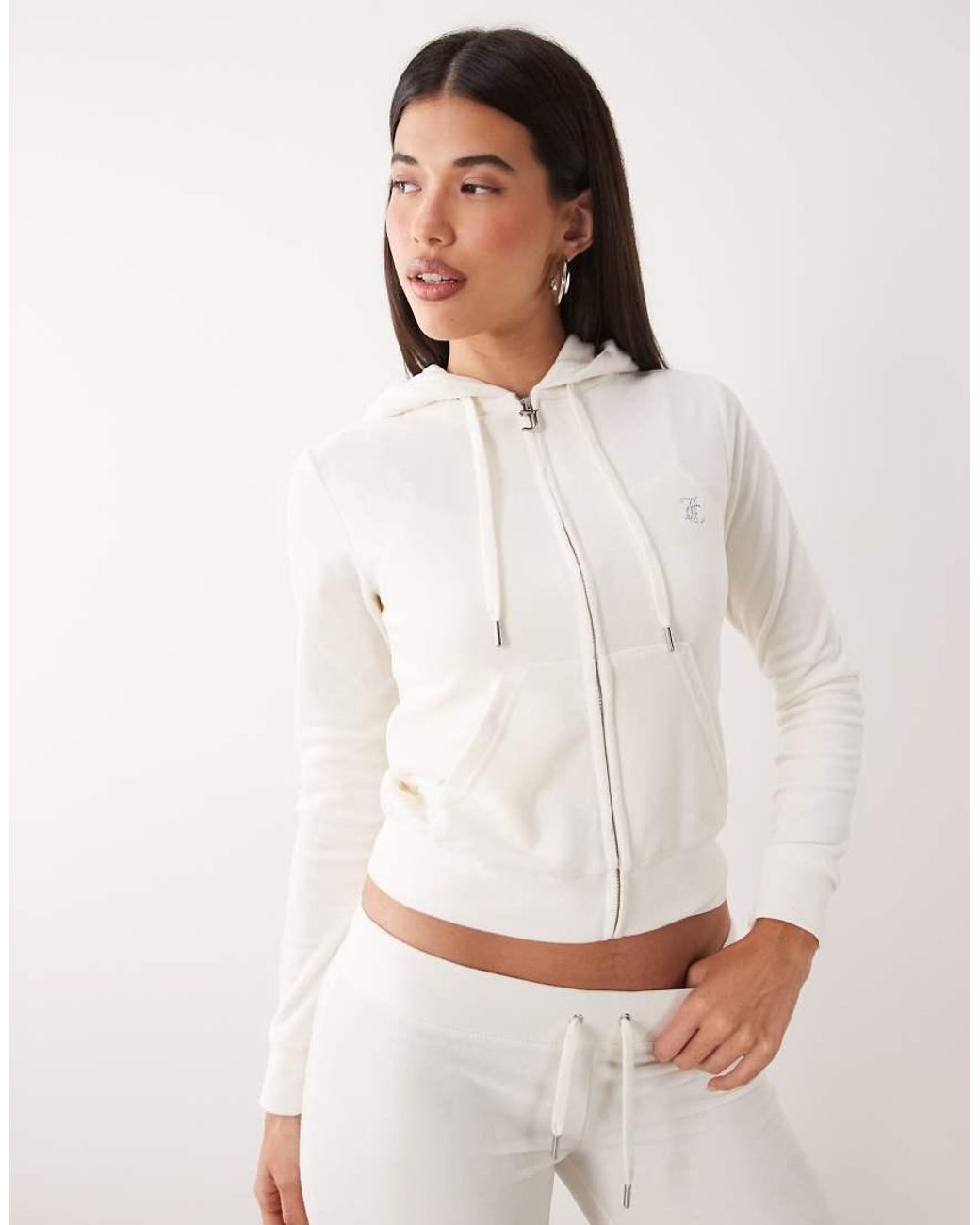 Juicy Couture Natural Velour 'bride' Diamante Logo Zip Through Hoodie Co-ord