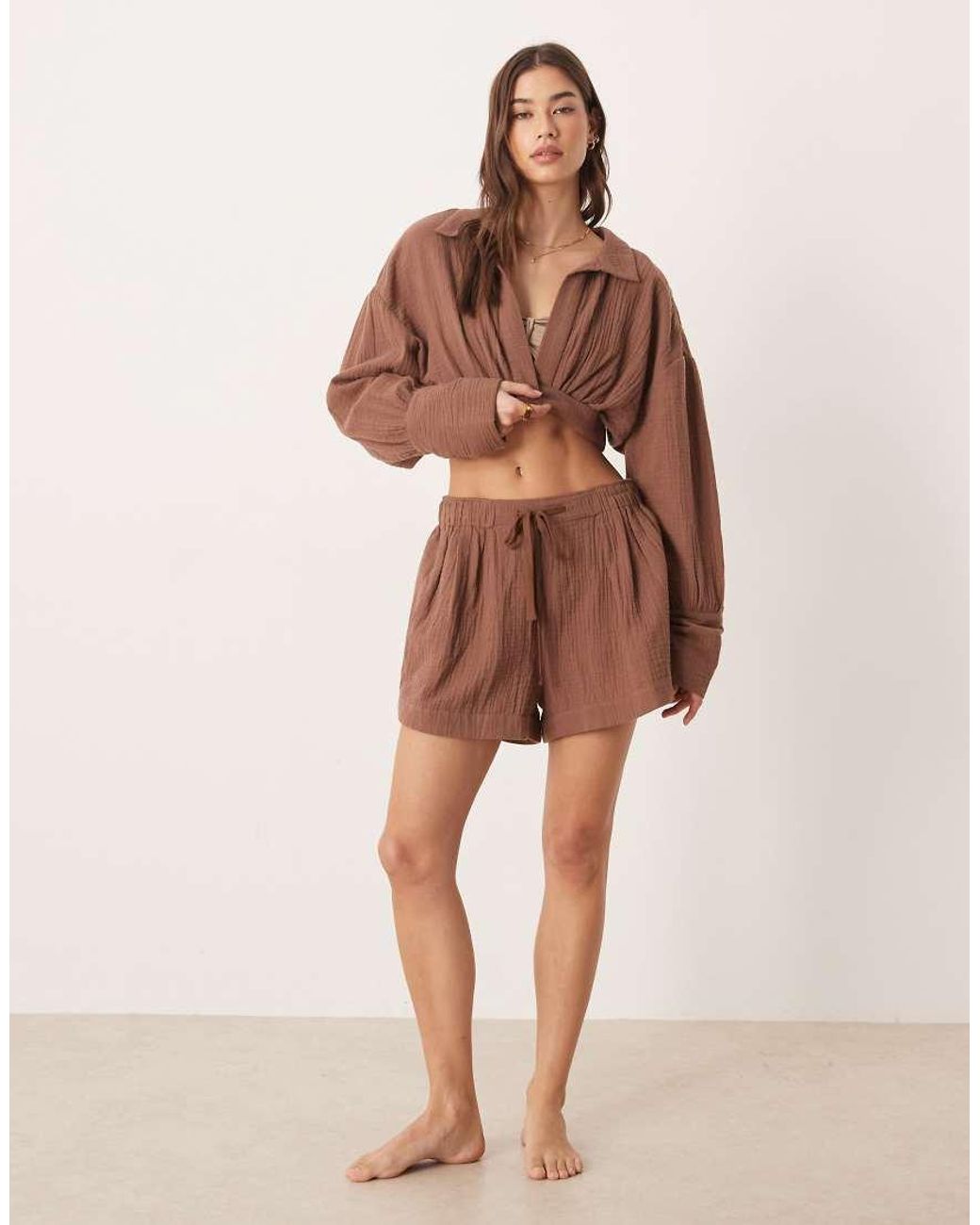 ASOS Brown Callie Cheesecloth Beach Wrap Front Shirt