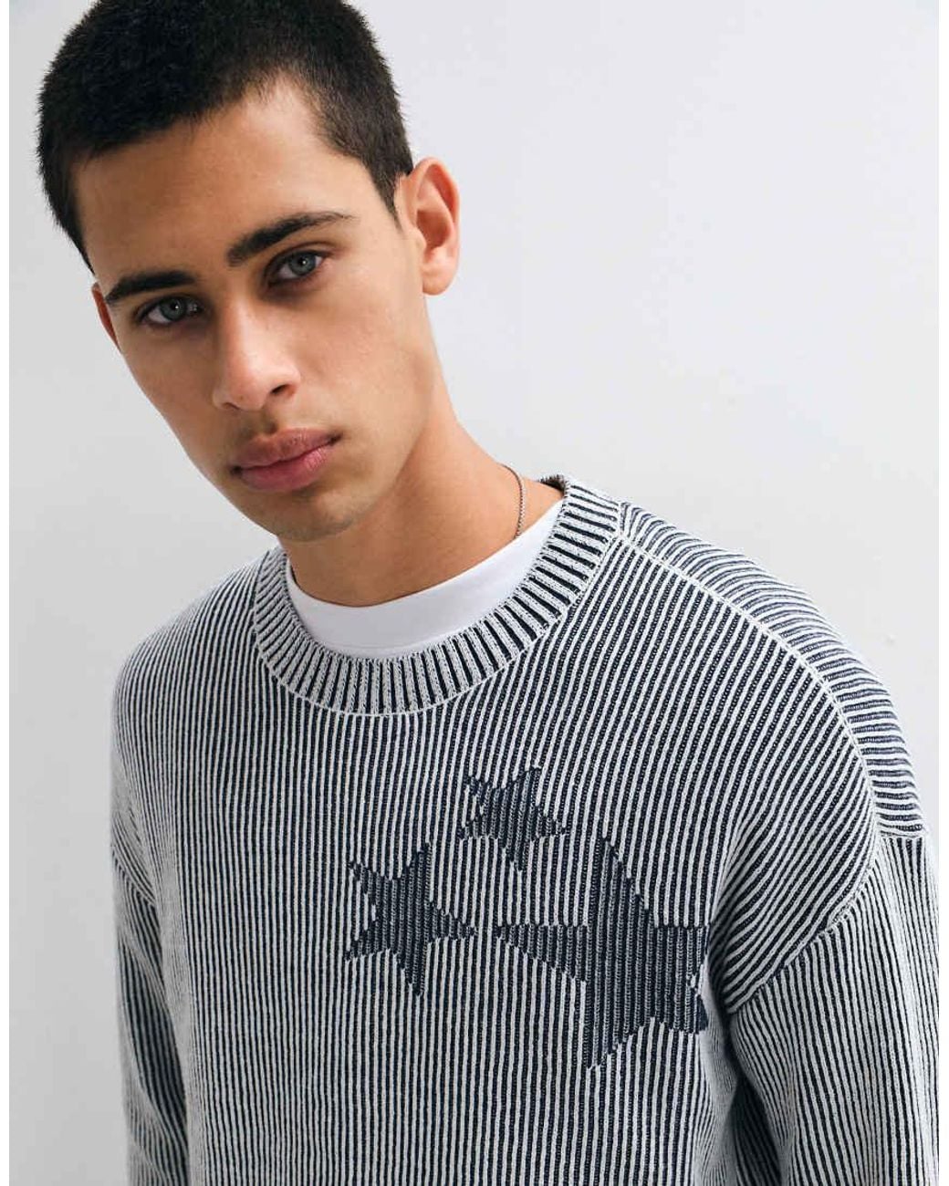 Hollister Gray Y2k Knitted Ribbed Graphic Jumper for men