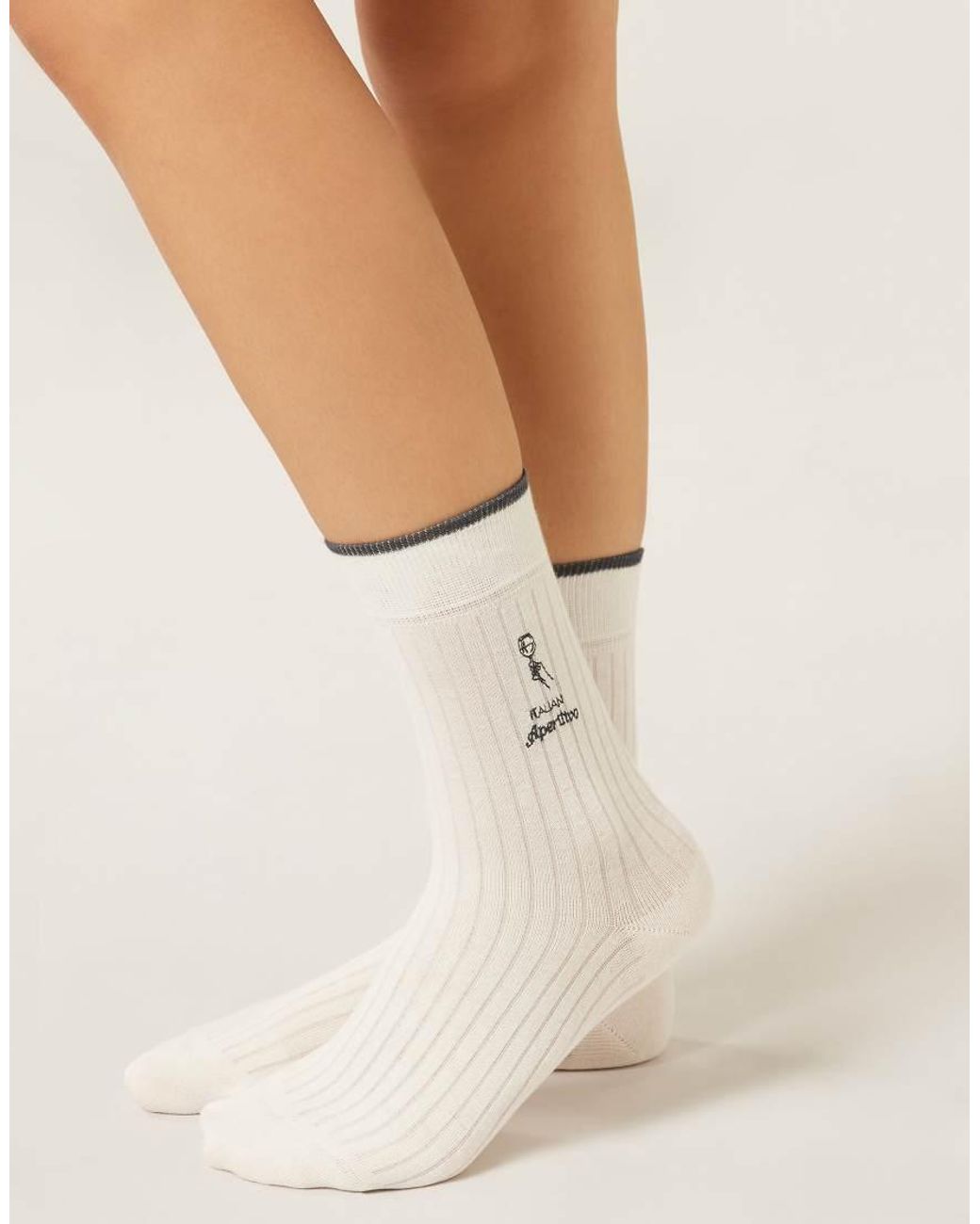 Calzedonia Italian Style Embroidered Socks in Natural | Lyst UK