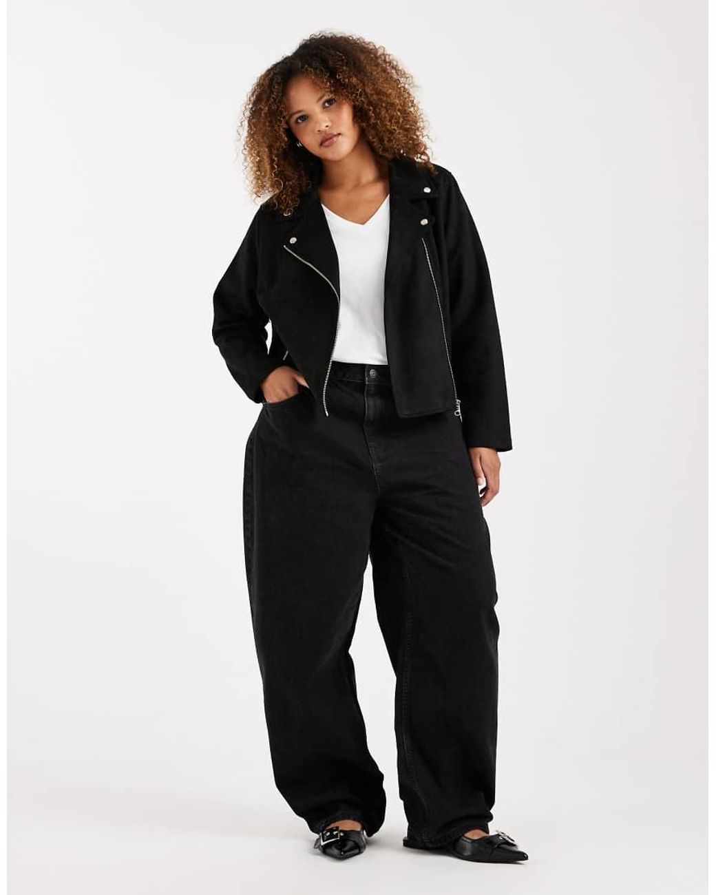 Vero Moda Black Faux Suede Biker Jacket With Washed Effect