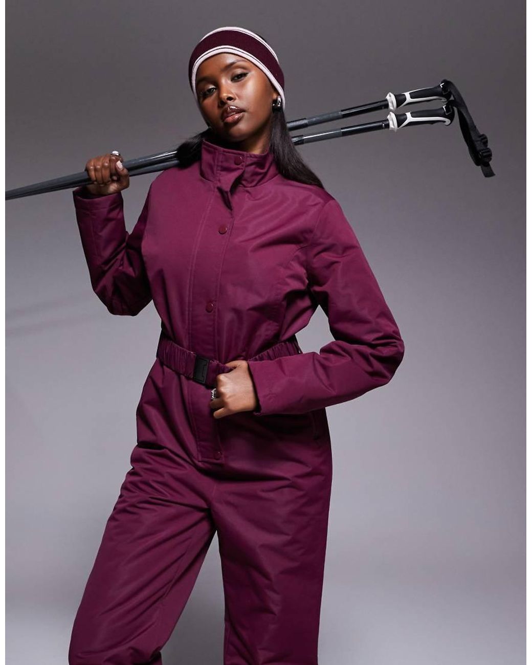 Threadbare Purple Ski Button Front Ski Suit
