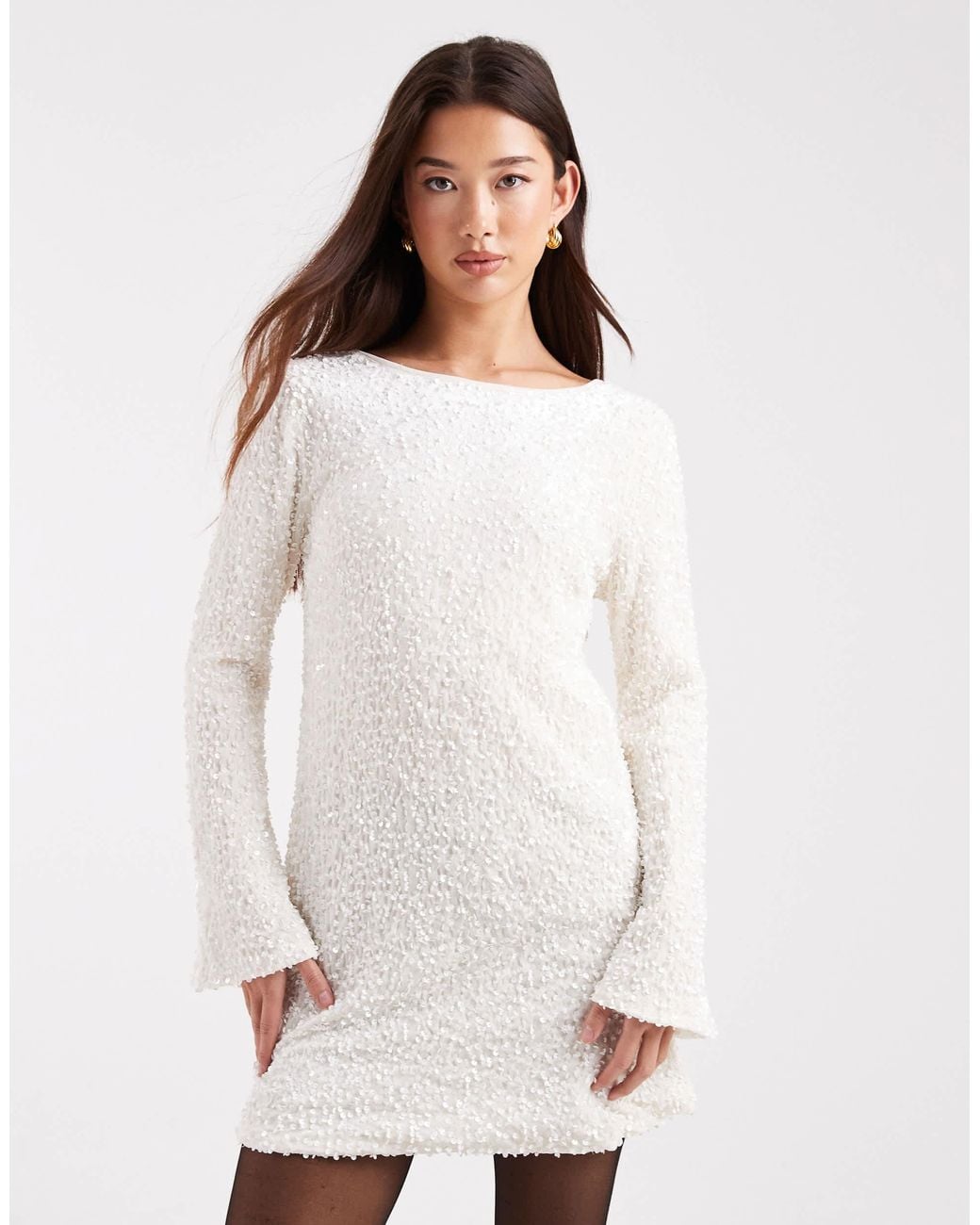 ONLY White Sequin Back Detail Bow Mini Dress