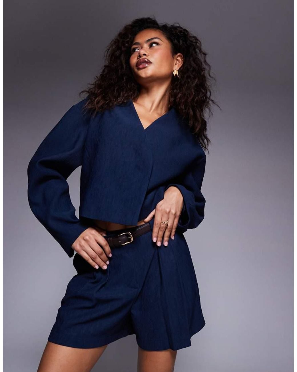 ASOS Blue Tailored Textured Shorts With Belt Co-Ord