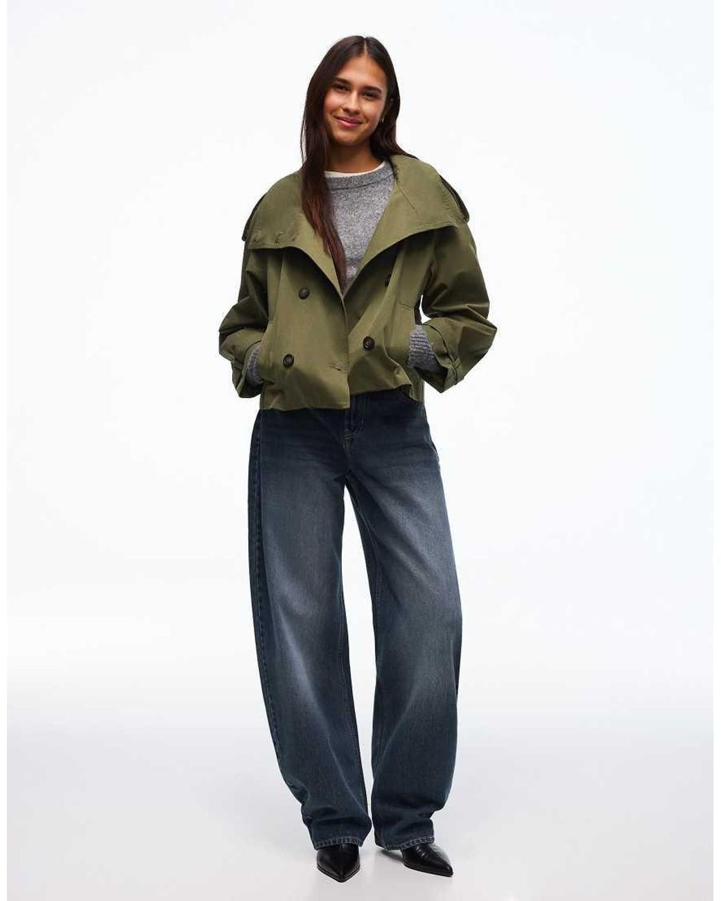 Bershka Green Short Balloon Trench Jacket