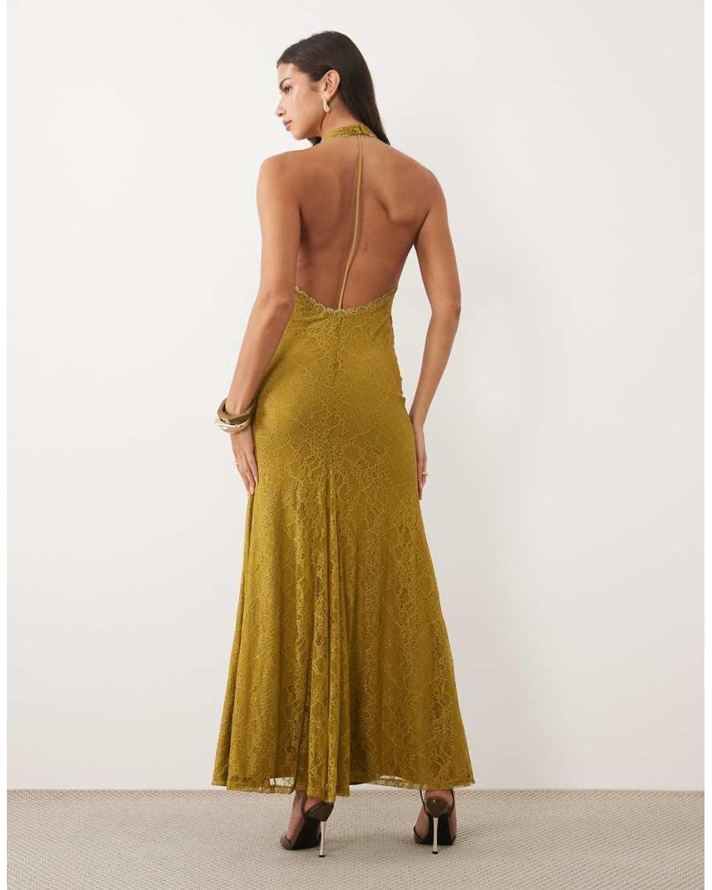 ASOS Metallic Premium Lace Open Back Maxi Dress With Split