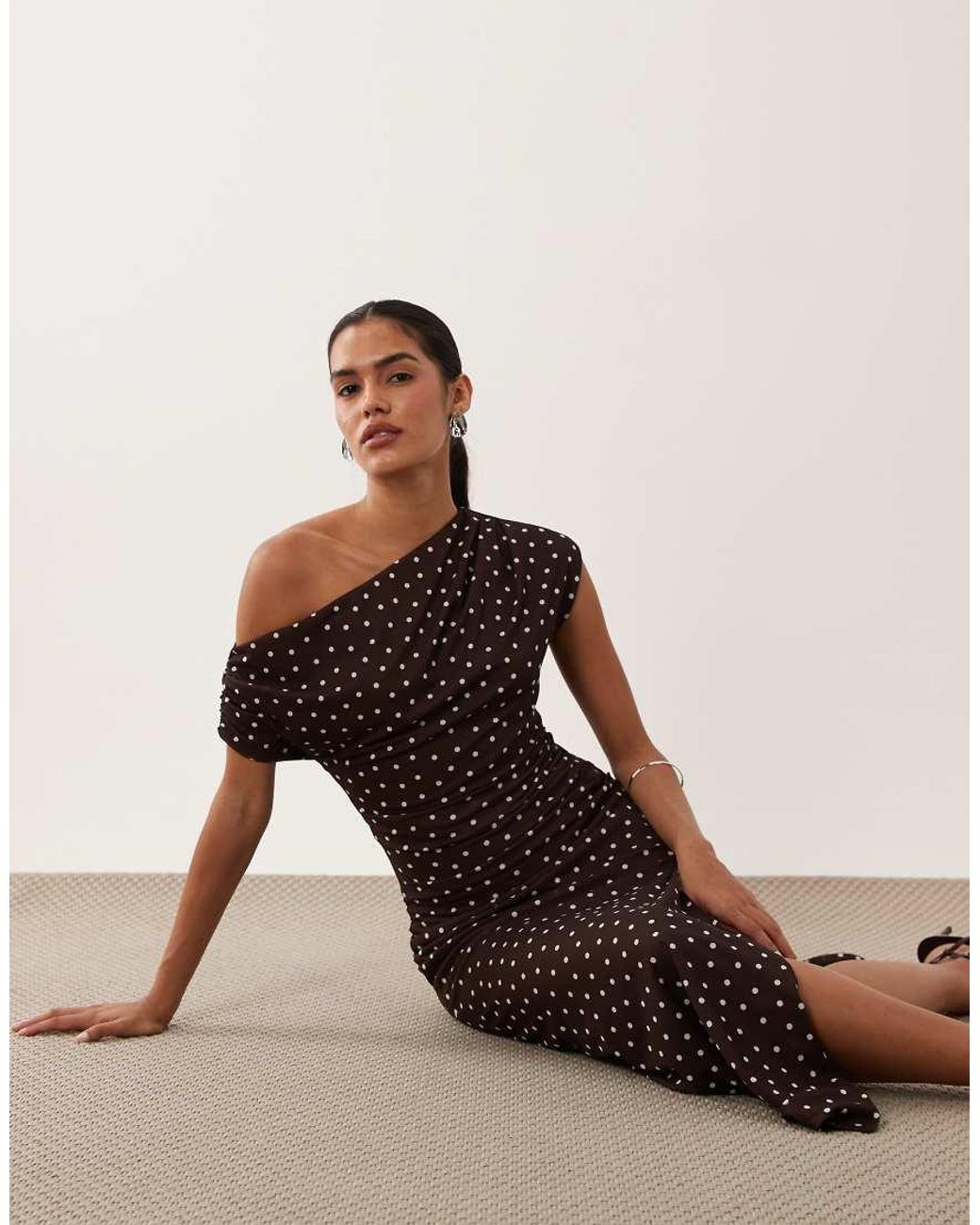 Forever New Natural Mesh One Shoulder High Split Midi Dress