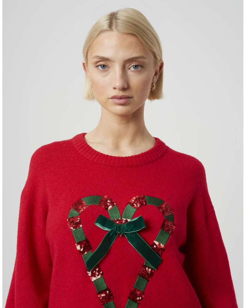 Brave Soul Red Sequin Candy Cane Christmas Jumper