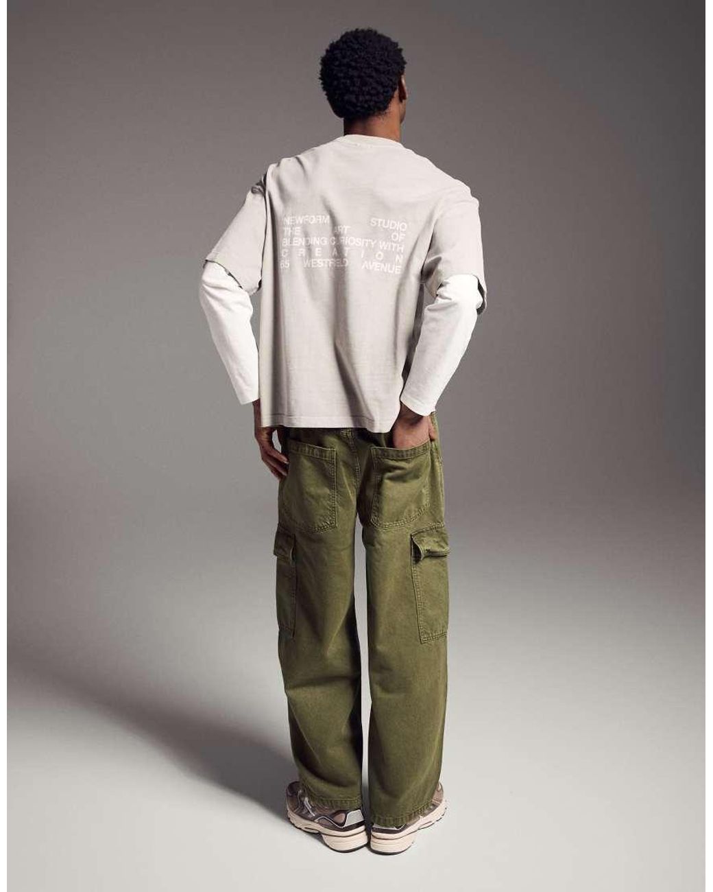 Bershka Green Cargo Parachute Jeans for men